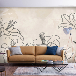 Fototapeet Artgeist Sketch Of Nature - Minimalist Lineart With Lily Flowers On A Beige Background, 70 cm x 100 cm