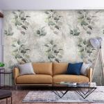 Fototapeet Artgeist Statue Of Nature - Plant Motif With Green Leaves With Grey Patterns, 70 cm x 100 cm