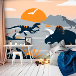 Fototapeet Artgeist Last Dinosaurs With Orange - Abstract Landscape For A Room, 70 cm x 100 cm