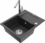 K&ouml;&ouml;givalamu koos kraaniga Mexen Enzo Black granite+Chrome, graniit, 57 cm x 46 cm x 17.4 cm, black granite+chrome