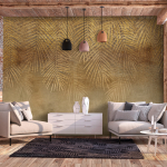 Fototapeet Artgeist Abstract Nature In Beige - Composition With Golden Exotic Leaves, 70 cm x 100 cm