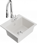 K&ouml;&ouml;givalamu koos kraaniga Mexen Milo Savita, graniit, 43.5 cm x 41 cm x 17.1 cm, valge/h&otilde;be