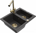 K&ouml;&ouml;givalamu koos kraaniga Mexen Carlos Black granite+Gold, graniit, 58 cm x 47 cm x 17.7 cm, black granite+gold