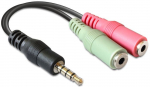 Adapter Delock Stereo/Stereo x2 3.5 mm stereo male, 3.5 mm female x 2, 0.12 m