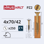Puidukruvi, universaalsed Haushalt PZ2, 4 x 70 mm, kollane v., 250 tk