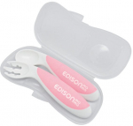 S&ouml;&ouml;giriistad Edison Mama Begginer Set Fork & Spoon, 9 kuud, pol&uuml;prop&uuml;leen (pp)/termoplastkumm (tpe), valge v./roosa v.