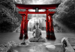 Fototapeet Artgeist Buddha Smile (Red), 70 cm x 100 cm