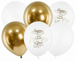 &Otilde;hupallide komplekt ovaalsed PartyDeco Happy Birthday To You, kuldne v./valge v., 6 tk