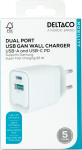 Telefoni laadija Deltaco USBC-AC159, USB Type A/USB Type-C, valge v., 35 W