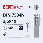 Isekeermestavad kruvid Haushalt DIN 7504N, 3.5 mm x 19 mm, 30 tk