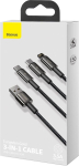 Juhe Baseus Tungsten Gold, USB Type C/Lightning/USB Type A/Micro USB-B, 150 cm, must v.