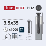 Puidukruvi, keeratavad metalli sisse Haushalt, 3.5 x 35 mm, hall, 1000 tk