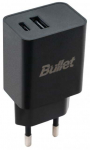 Telefoni laadija Bullet, USB Type C/USB Type A, must, 20 W