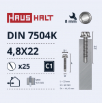 Isekeermestavad kruvid Haushalt DIN 7504K, 4.8 mm x 22 mm, 25 tk