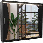 Riidekapp ADRK Diego LED, must v., 58 cm x 250 cm x 215 cm, peegliga