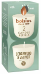 K&uuml;&uuml;nal, l&otilde;hna Bolsius Clean Light Refill Cedarwood & Vetiver, 24 h, 2 tk, valge v.