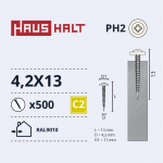 Isekeermestavad kruvid Haushalt DIN 14566, 4.2 mm x 13 mm, 500 tk