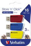 USB m&auml;lupulk Verbatim Store 'n' Click 3, sinine v./punane v./kollane v., 16 GB