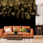 Fototapeet Artgeist Nature Landscape - Black Abstract Nature Motif With Flowers In Sepia, 280 cm x 392 cm