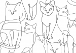 Fototapeet Artgeist Cat Lineart - Minimalist Sketches Of Black Cats On White Background, 70 cm x 100 cm