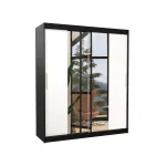 Riidekapp ADRK Dallas 180, valge v./must v., 58 cm x 180 cm x 215 cm, peegliga