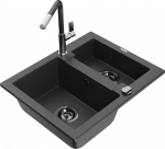 K&ouml;&ouml;givalamu koos kraaniga Mexen Carlos Black granite+Black/Chrome, graniit, 58 cm x 47 cm x 17.7 cm, black granite+black/chrome
