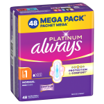 H&uuml;gieenisidemed Always Platinum Regular Wing Light, 1, 48 tk