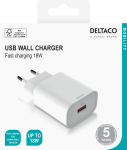 Telefoni laadija Deltaco USB-AC182, USB Type A, valge v., 18 W