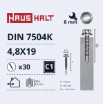 Isekeermestavad kruvid Haushalt DIN 7504K, 4.8 mm x 19 mm, 30 tk