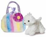 Pehme m&auml;nguasi kass Aurora Fancy Pals Puppy In Bag, valge v./mitmev&auml;rviline, 20 cm