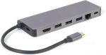 Adapter Gembird A-CM-COMBO5-05 USB-C Male, 3xUSB 3.0/HDMI/RJ-45/SD/MicroSD/PD Female, 0.15 m, hall v.
