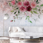 Fototapeet Artgeist Summer Bloom - Plant Motif With Flowers And Leaves In Pink Tones, 315 cm x 315 cm
