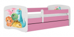 Lastevoodi Kocot Kids Tiny Dinos, valge v./roosa v., 70 x 140 cm, ilma voodipesukastita, ilma madratsita