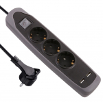 Pikendusjuhe Electraline, 3 x 1,5 mm&sup2;, 2 m, 3 pesa, 2USB, l&uuml;litiga