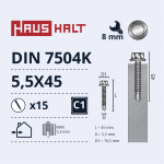 Isekeermestavad kruvid Haushalt DIN 7504K, 5.5 mm x 45 mm, 15 tk