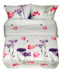 Voodipesukomplekt Rustilė Field Flowers 1186, valge/roheline/roosa, 135 x 200 cm