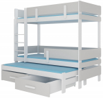 Kahekorruseline lastevoodi koos v&auml;ljat&otilde;mmatava lisavoodiga ADRK Etapo, valge v./hall v., 90 x 200 cm, voodipesu kastiga, madratsiga