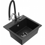 K&ouml;&ouml;givalamu koos kraaniga Mexen Milo, graniit, 43.5 cm x 41 cm x 17.1 cm, metallic black/silver+black/chrome v.