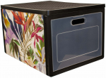 Kaanega hoiukarp, esemete hoidmiseks Ordinett Floral Beauty, must v./mitmev&auml;rviline, 41 x 31 x 25 cm