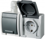 Pistikupesa 2-ne Elektro-Plast Aquant 1245-65, maandusega, IP65, antratsiit/hall