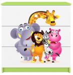 Laste kummut Kocot Kids Babydreams Zoo, valge v./roheline v./mitmev&auml;rviline, 41 cm x 80 cm x 80.5 cm