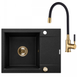 K&ouml;&ouml;givalamu koos kraaniga Invena Tesalia + Glamour, messing/graniit, 59 cm x 44 cm x 16 cm, kuldne/must