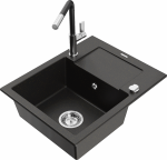 K&ouml;&ouml;givalamu koos kraaniga Mexen Enzo Flora, graniit, 57.6 cm x 46.5 cm x 17.4 cm, kroomi/must