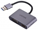 Adapter Unitek USB - VGA/HDMI V1304A USB male, VGA/HDMI female, 0.15 m, hall v.