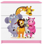Laste kummut Kocot Kids Babydreams Zoo, valge v./roosa v./mitmev&auml;rviline, 41 cm x 80 cm x 80.5 cm