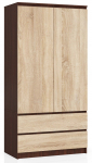Riidekapp Akord S90, p&auml;hklipuu v./sonoma tamm v./tumepruun v., 51 cm x 90 cm x 180 cm