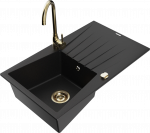 K&ouml;&ouml;givalamu koos kraaniga Mexen Cesar Black+Gold, graniit, 77 cm x 47 cm x 20 cm, kuldne/must