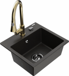 K&ouml;&ouml;givalamu koos kraaniga Mexen Milo, vaik/graniit, 43.5 cm x 41 cm x 17.1 cm, kuldne/must