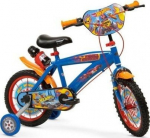 Lisaratastega laste jalgratas, laste Toimsa Hot Wheels T1468, sinine v./punane v./kollane v., 14"