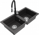 K&ouml;&ouml;givalamu koos kraaniga Mexen Mario, vaik/graniit, 82 cm x 43.6 cm x 16.1 cm, kroomi/must/black granite